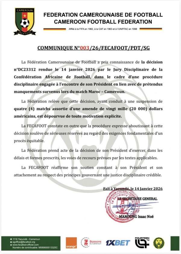 埃托奥遭非足联重罚！禁赛4场+2万美金 喀麦隆足协强硬回应将上诉